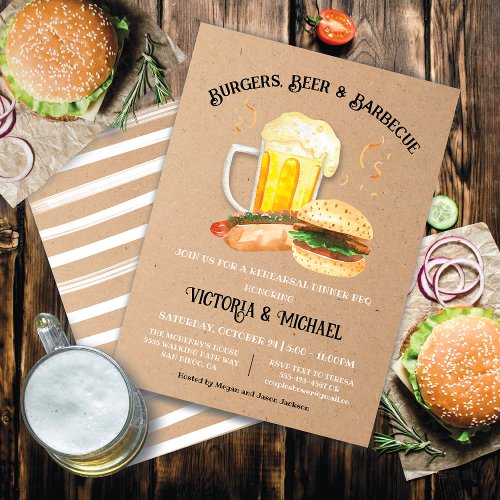Burgers Beer and Barbecue Rehearsal Dinner Kraft Invitation