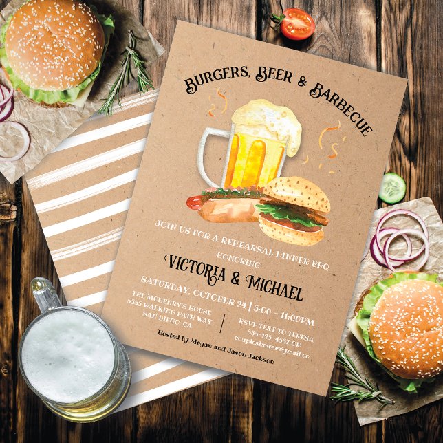Burgers Beer and Barbecue Rehearsal Dinner Kraft Invitation (Creator Uploaded)