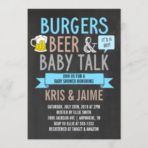 Burgers Beer & Baby Talk Boy Baby Shower Invitation