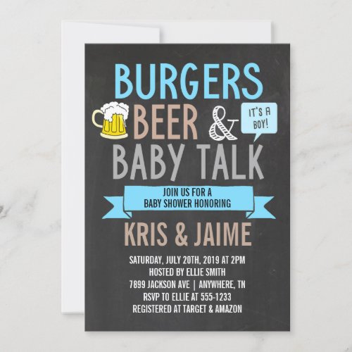 Burgers Beer  Baby Talk Boy Baby Shower Invitation
