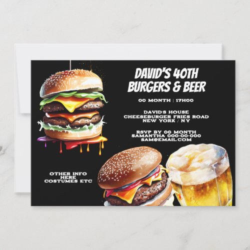 Burgers beer bbq grilling chilling realistic invitation