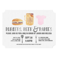 Burgers, Beer 'n Babies -Pink Baby Shower Card