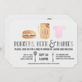 Burgers, Beer 'n Babies -Pink Baby Shower Invitation (Front/Back)
