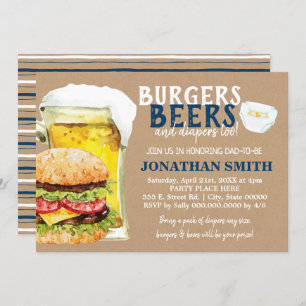 Burgers, Beers and diapers too dad to be shower Invitation