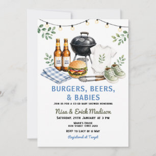 Burgers, Beers & Babies Co-Ed Baby Shower  Invitation