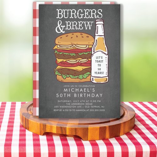 Burgers  Brew Barbecue Birthday Invitation