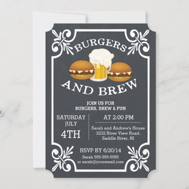 Burgers & Brew Barbecue Party Invitation (Front)