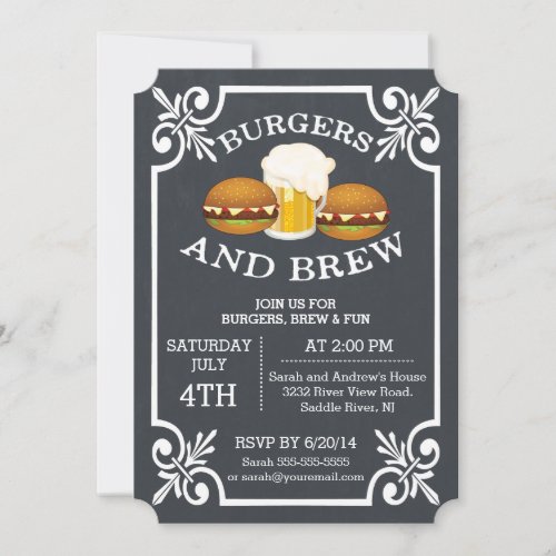 Burgers &amp; Brew Barbecue Party Invitation 5" X 7" Invitation Card