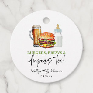 Burgers Brews and Diapers Too! Baby Shower Favor Tags