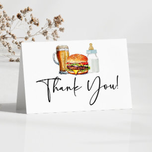 Burgers Brews and Diapers Too! Baby Shower Letterpress Thank You Card