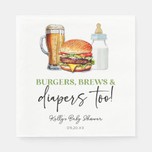 Burgers Brews and Diapers Too! Baby Shower Napkins