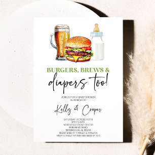 Burgers, Brews, and Diapers Too! Co Ed Baby Shower Invitation