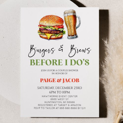 Burgers  Brews Before I Dos Couples Shower Invitation