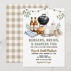 Burgers, Brews & Diapers Too Baby Shower Invitation