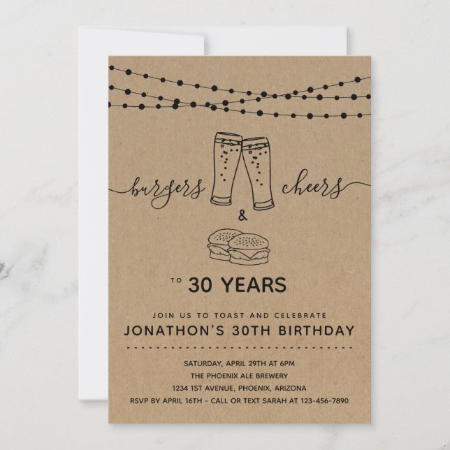 Burgers & Cheers & Beers Birthday Party - Any Age Invitation (Front)