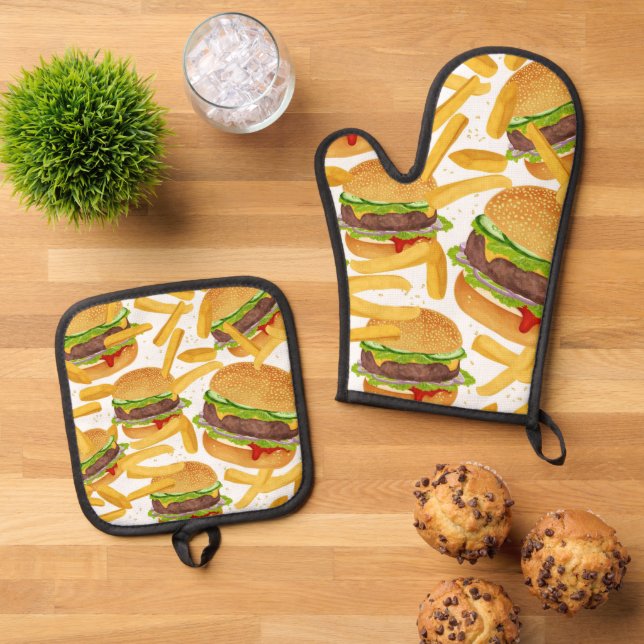 Burgers & Fries  Oven Mitt & Pot Holder Set (Top Down)