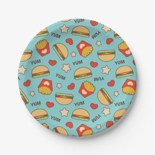 Burgers  Fries Pattern Paper Plates