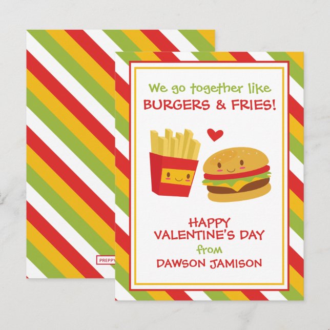 Burgers & Fries Valentine's Cards (Front/Back)