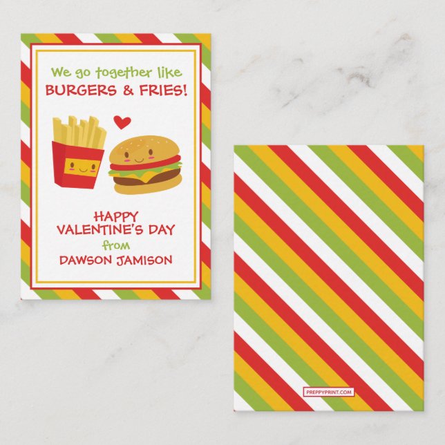 Burgers & Fries Valentine's Classroom Cards (Front/Back)