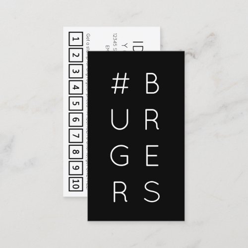 BURGERS hashtag loyalty punch card