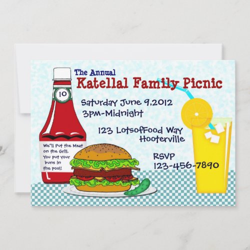 Burgers  Lemonade Picnic  Invitation