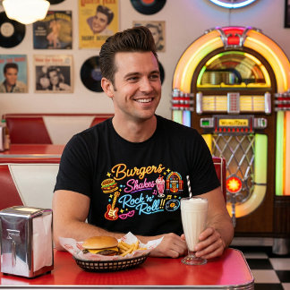 Burgers Shakes Rock 'n' Roll Neon Diner Graphic Tri-Blend Shirt