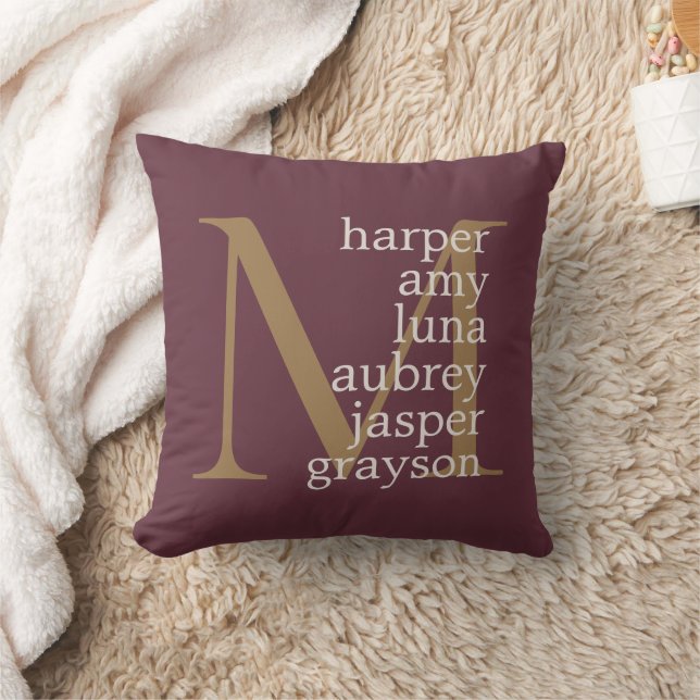 Burgindy Gold Monogram Names  Throw Pillow (Blanket)