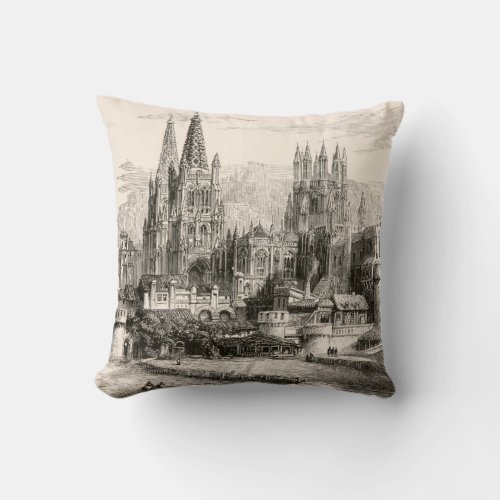 Burgos Cathedral Spain Castle Gothic Spire Vintage Throw Pillow