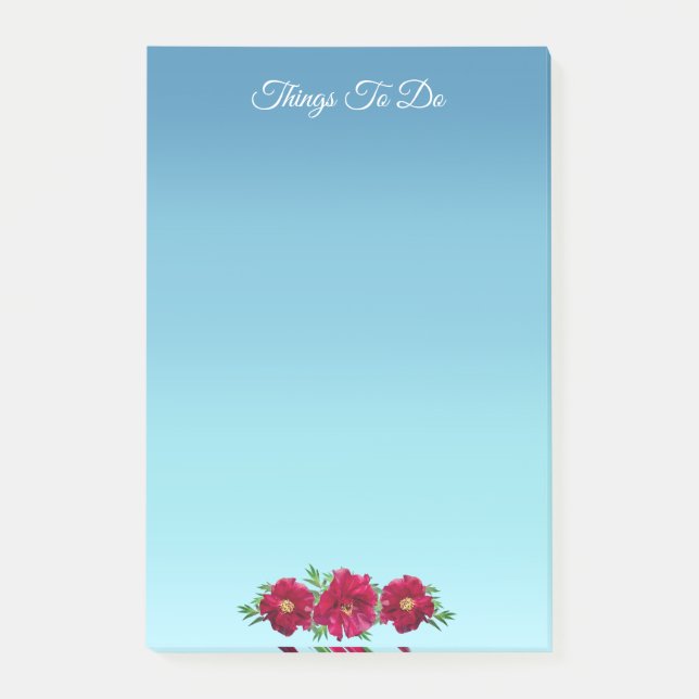 Burgudy Flowers on Sky Blue Things To Do Post-it Notes (Front)