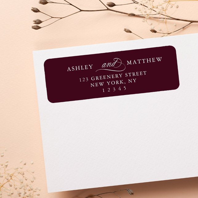 Burgund Romantic Swirly Calligraphy Return Address Label (Creator Uploaded)