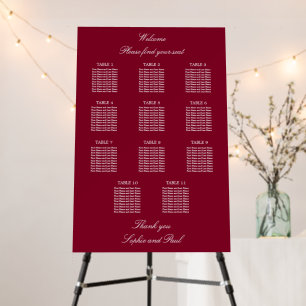 Burgundy 11 Table Wedding Seating Chart Foam Board