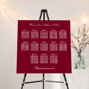 Burgundy 13 Table Wedding Seating Chart Foam Board
