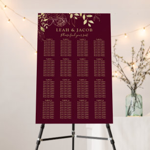 Burgundy 16 Table Floral Wedding Seating Chart Foam Board