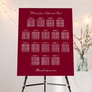 Burgundy 17 Table Wedding Seating Chart Foam Board