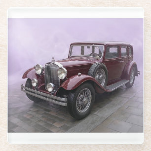 Burgundy 1930's Luxury Sedan Glass Coaster