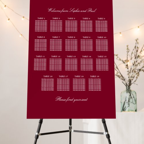 Burgundy 19 Table Wedding Seating Chart Foam Board