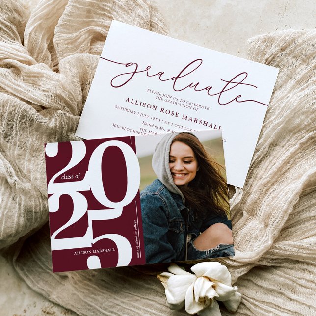 Burgundy 2025 Photo Graduation Party Invitation (Creator Uploaded)