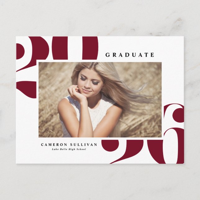 Burgundy 2026 Bold Typography Photo Graduation Invitation Postcard (Front)
