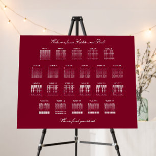 Burgundy 22 Table Wedding Seating Chart Foam Board