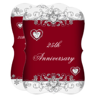 Burgundy 25th Wedding Anniversary Diamond Hearts Card