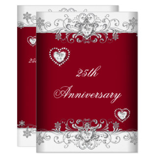 Burgundy 25th Wedding Anniversary Diamond Hearts Card