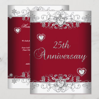 Burgundy 25th Wedding Anniversary Diamond Hearts Invitation