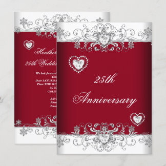 Burgundy 25th Wedding Anniversary Diamond Hearts Invitation