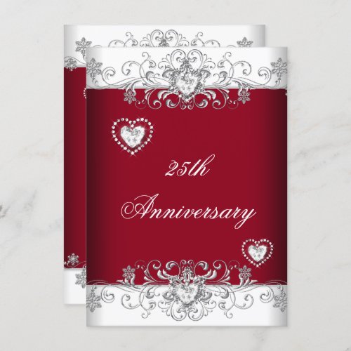 Burgundy 25th Wedding Anniversary Diamond Hearts Invitation