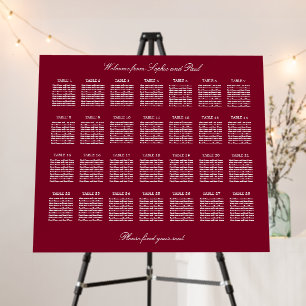 Burgundy 28 Table Wedding Seating Chart Foam Board