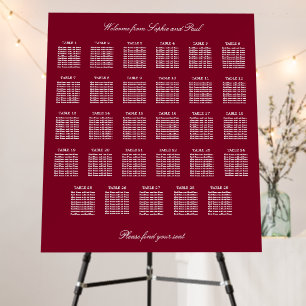 Burgundy 29 Table Wedding Seating Chart Foam Board
