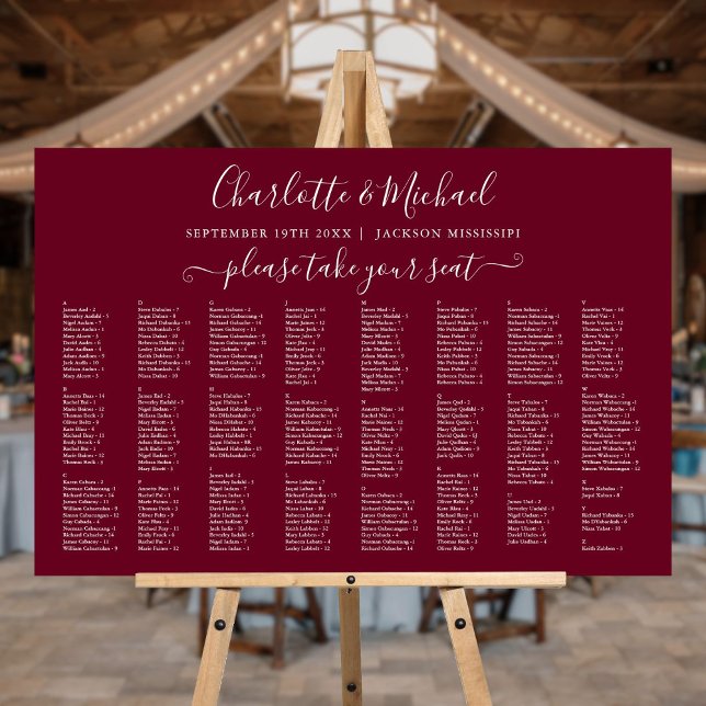 Burgundy 300 Names Wedding Seating Chart Sign (Burgundy 300 Names Wedding Seating Chart Sign)