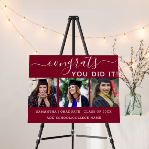 Burgundy 3 Photo Congrats Grad 2022 Graduation   Foam Board