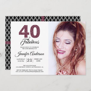 Burgundy 40 and Fabulous 40th Birthday Photo Invitation