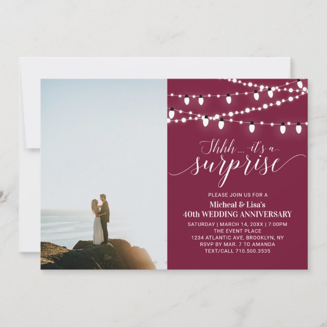 Burgundy  40th Photo Wedding Anniversary Invitation (Front)